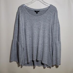 Simply Vera light gray sweater bell sleeves with embellish pearls XXL